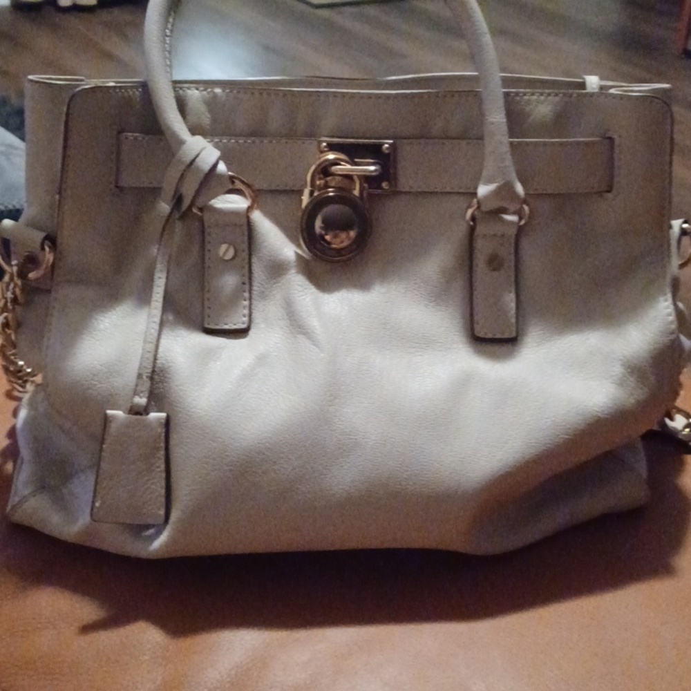 > Michael Kors Cream Leather Satchel with Gold Accents